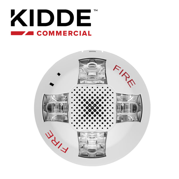 SIRENA CON LUZ ESTROBOSCOPICA MONTAJE EN TECHO / KIDDE EGCAVWF / COLOR BLANCO CON LA PALABRA FIRE 15-115 CD INCLUYE PLAC