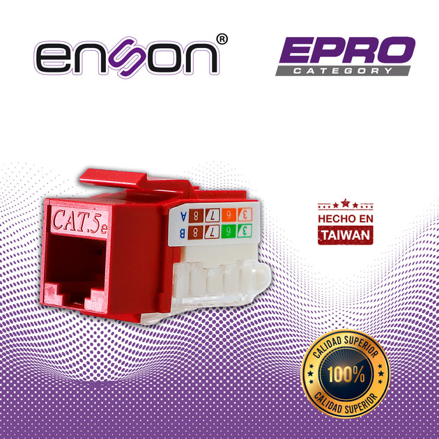 CONECTOR MODULAR JACK RJ45 ENSON EPRO-TLJACK5E-RD SERIE PRO TERMINADO SIN PINZAS, POSICION VERTICAL CAT5E COLOR ROJO COM