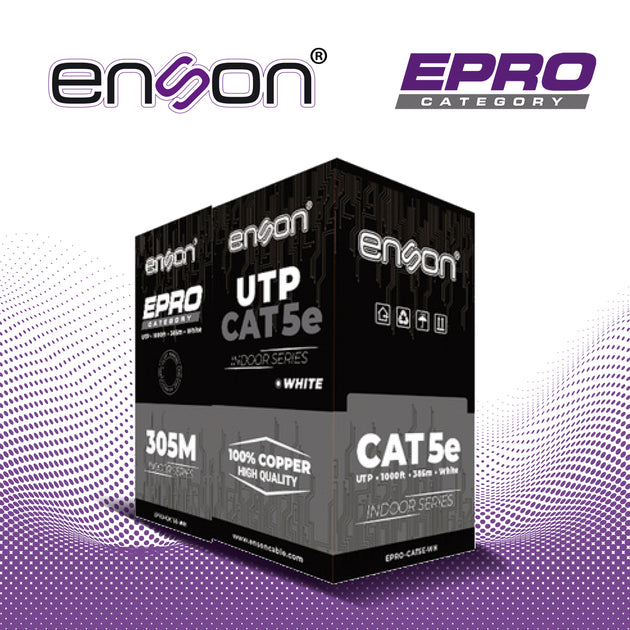 CABLE UTP CAT5E BLANCO ENSON EPRO-CAT5E-WH / FORRO PVC CM / 4 PARES / CALIBRE 24 AWG / 100% COBRE / USO INTERIOR / BOBIN