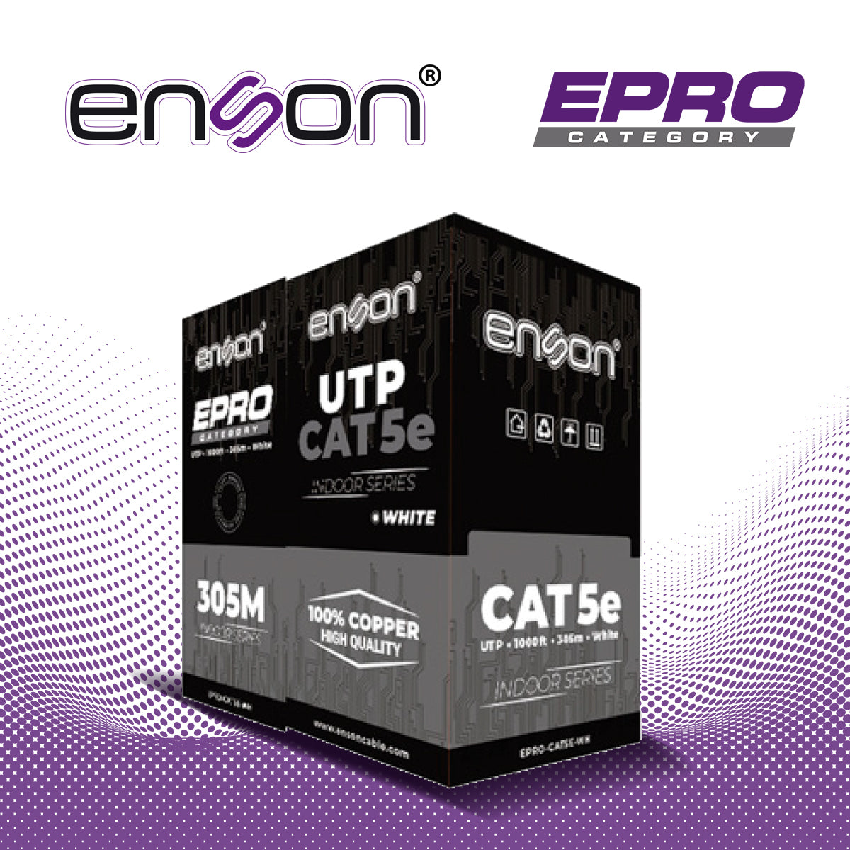 CABLE UTP CAT5E BLANCO ENSON EPRO-CAT5E-WH / FORRO PVC CM / 4 PARES / CALIBRE 24 AWG / 100% COBRE / USO INTERIOR / BOBIN