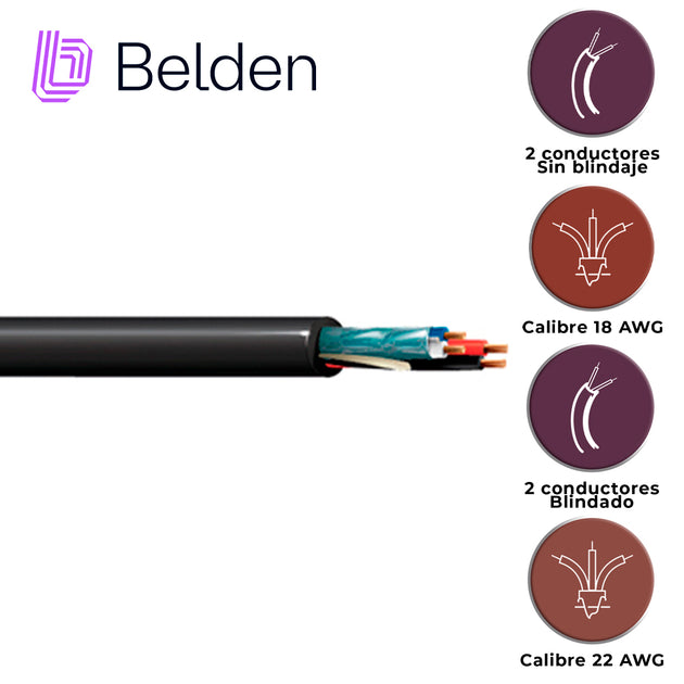 CABLE DE ILUMINACION Y AUTOMATIZACION BELDEN 1392A 0101000 / INTERIOR / NEGRO / 2 CONDUCTORES 18 AWG (ALIMENTACION) NO B