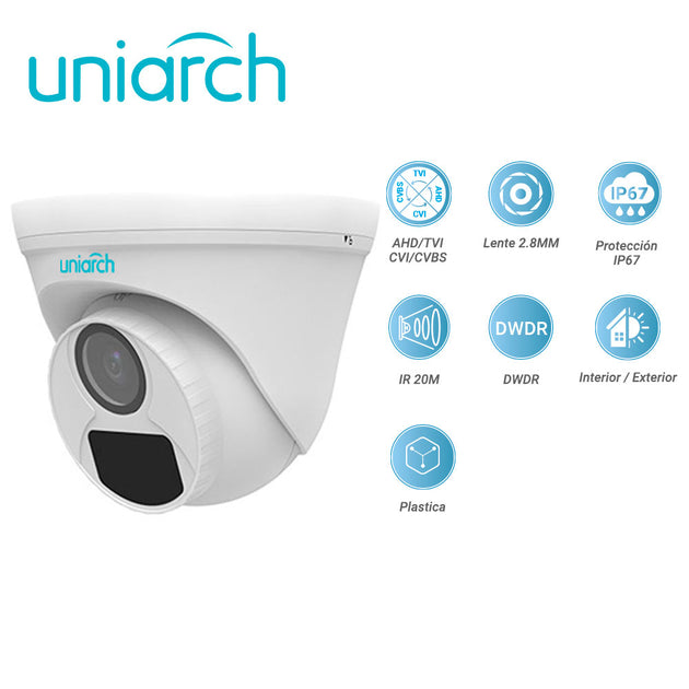 CAMARA ANALOGICA TURRET UNIARCH UAC-T115-F28 / UAC-T115-F28-H / 5MP / AHD/TVI/CVI/CVBS / LENTE FIJO 2.8 MM / 12 VCD / IP