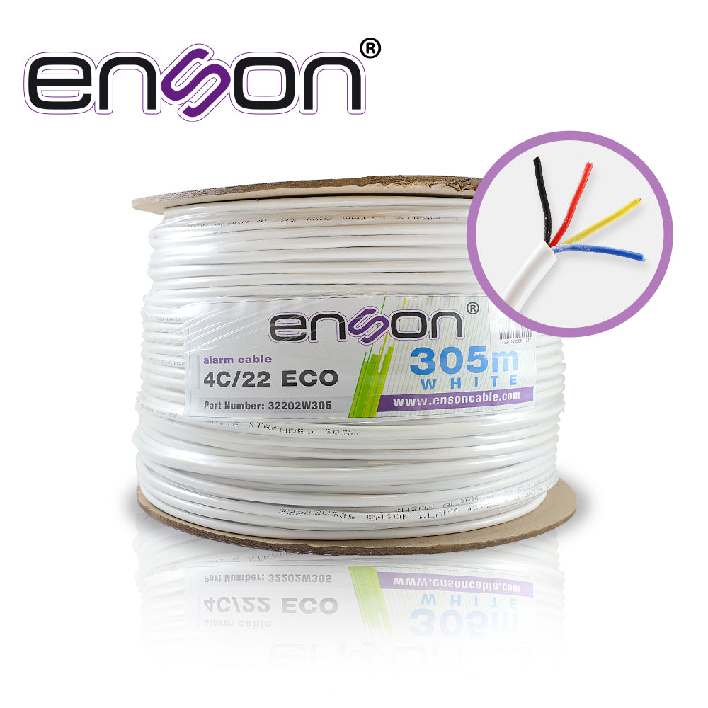 CABLE DE ALARMA ENSON 32202W305 SERIE ECO MULTIFILAR 4C/22 AWG BOBINA DE 305 METROS FORRO PVC COLOR BLANCO PARA USO INTE