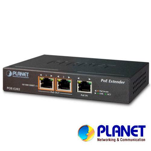 EXTENSOR POE PLANET POE-E202/ 1 PUERTO RJ45 ENTRADA VELOCIDAD DE TRANSMISION 10/100/1000 MBPS RECIBE POE ACTIVA AF/AT + 