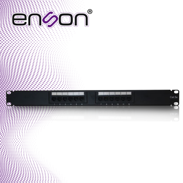 PATCH PANEL ENSON ENS-PA12P5E 1UR PRECARGADO CAT5E 12 PUERTOS MONTAJE EN RACK ESTANDAR 19