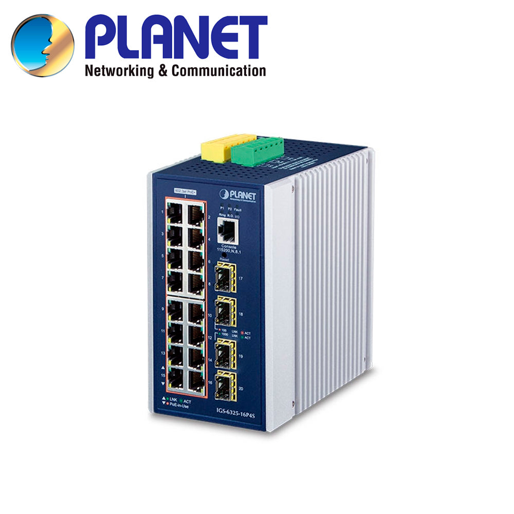 SWITCH INDUSTRIAL POE ADMINISTRABLE L3 PLANET IGS-6325-16P4S / 16 PUERTOS RJ45 POE AF/AT 10/100/1,000MBPS / 4 PUERTOS SF
