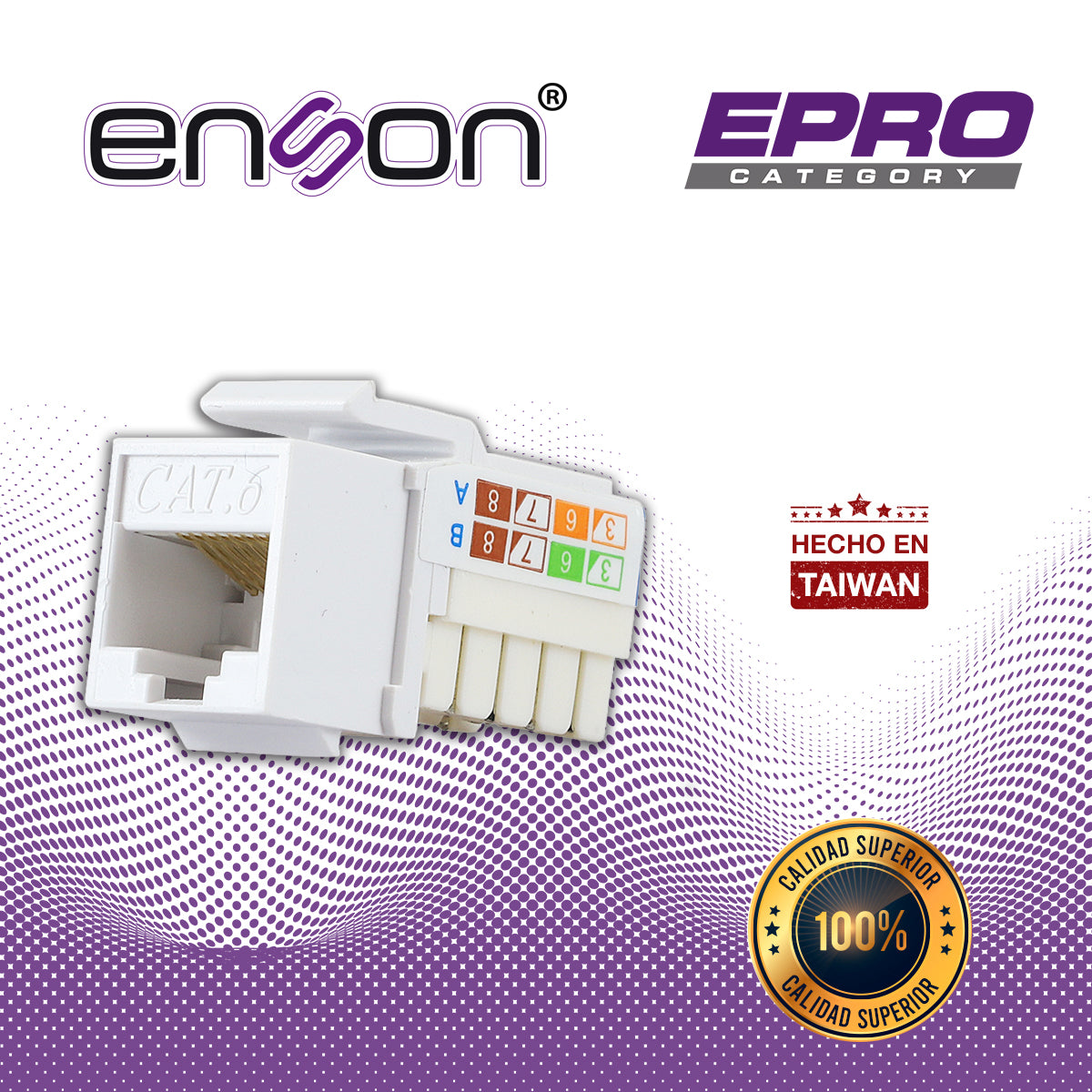 CONECTOR MODULAR JACK RJ45 ENSON EPRO-JACK6-WH SERIE PRO, POSICION VERTICAL CAT6 COLOR BLANCO COMPATIBLE CON PLACAS ENSO