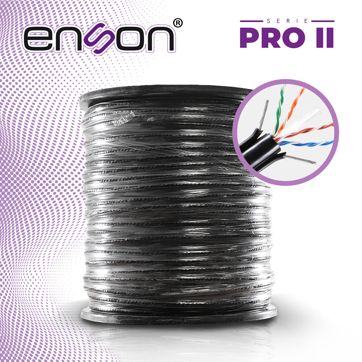CABLE UTP PARA ELEVADOR CAT6 ENSON 43352B3055 SERIE PRO-II CALIBE 23 AWG 100% COBRE DE ALTO RENDIMIENTO BOBINA DE 305 ME