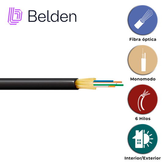 FIBRA OPTICA BELDEN FDSD006R9 / INTERIOR/EXTERIOR / NEGRO / OS2 / 6 HILOS / FORRO PVC / OFNR / BOBINA / 3,280 PIES 1,000