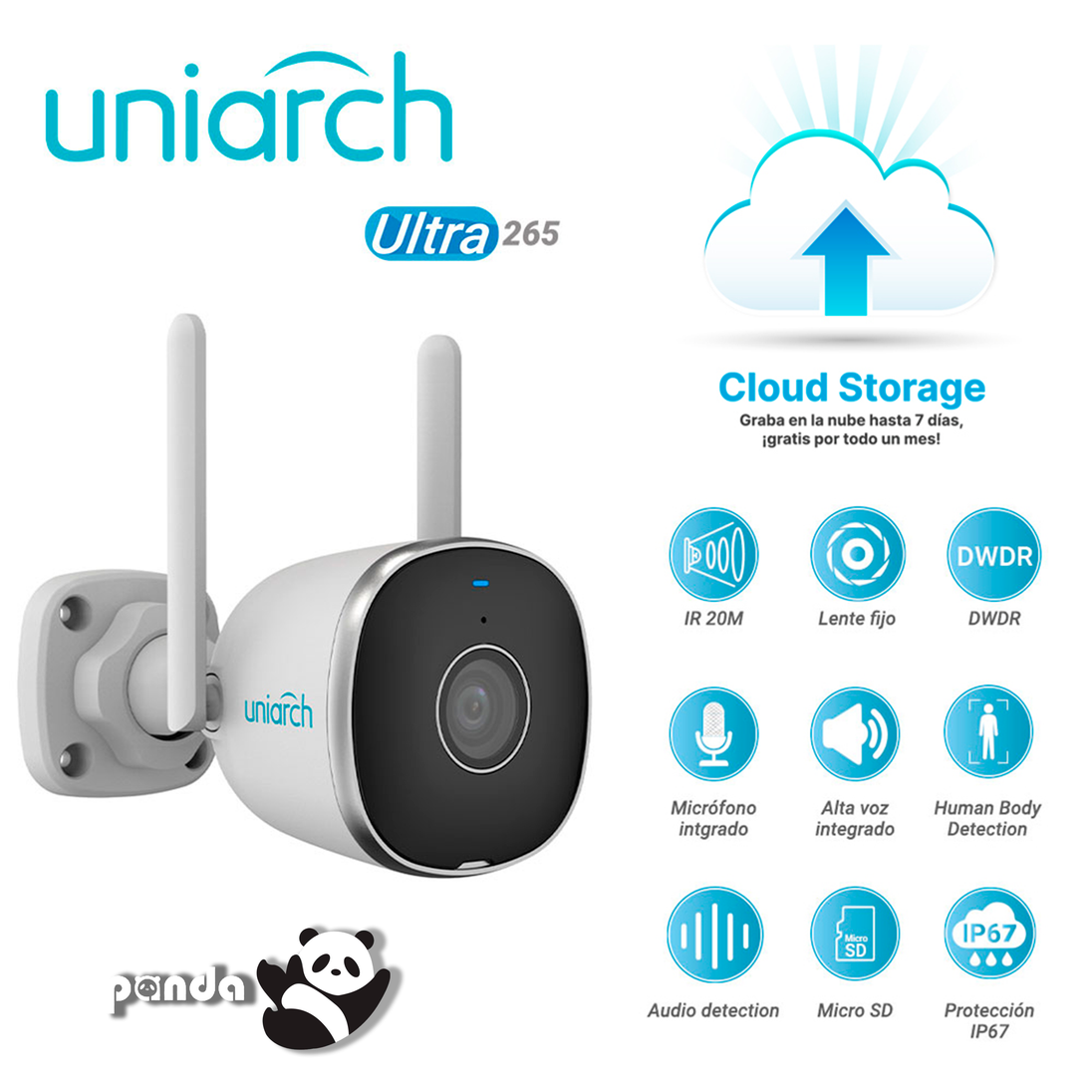 CAMARA IP BULLET WIFI 2.4 GHz CLOUD GRATUITO 7 DIAS UNIARCH Uho-B2R-M2F3 / 2MP / FULLHD / ULTRA265 / 12 VCD / DWDR / 3 A