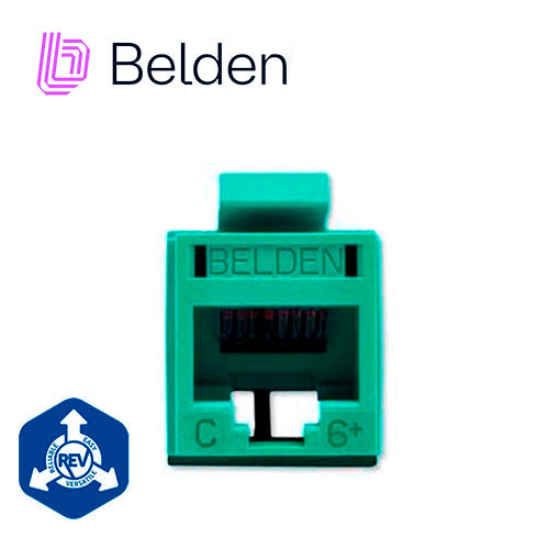 CONECTOR MODULAR JACK RJ45 CAT6 REVCONNECT BELDEN RV6MJKUGN-S1 ESTILO KEYCONNECT VERDE COMPATIBLE CON FACEPLATE AX102660