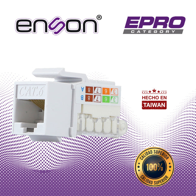 CONECTOR MODULAR JACK RJ45 ENSON EPRO-TLJACK6-WH SERIE PRO TERMINADO SIN PINZAS, POSICION VERTICAL CAT6 COLOR BLANCO COM