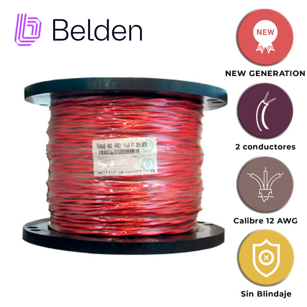 CABLE DE SEGURIDAD Y SONIDO BELDEN 5000UE 0021000 / INTERIOR / ROJO / 2 CONDUCTORES / 12 AWG / MULTIFILAR / FORRO PVC / 