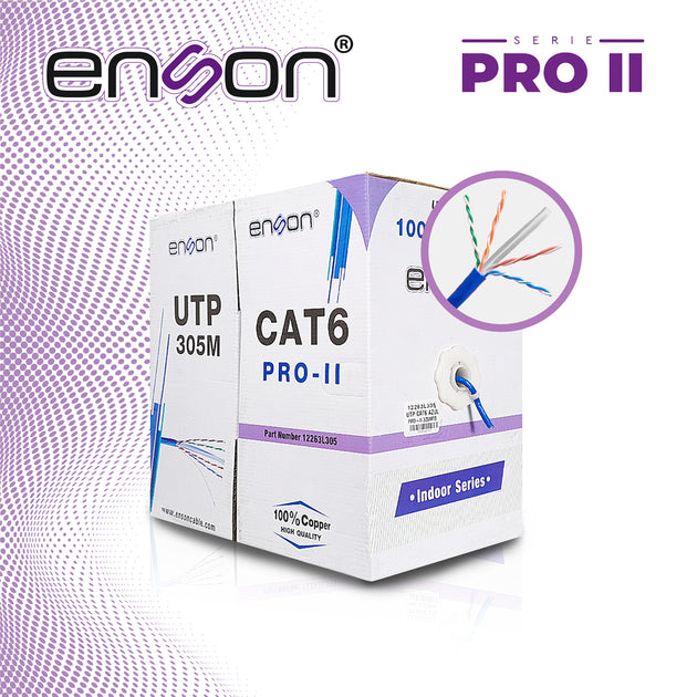 CABLE UTP CAT6 ENSON 12263L305 SERIE PRO-II CALIBE 23 AWG 100% COBRE DE ALTO RENDIMIENTO BOBINA DE 305 METROS FORRO PVC 