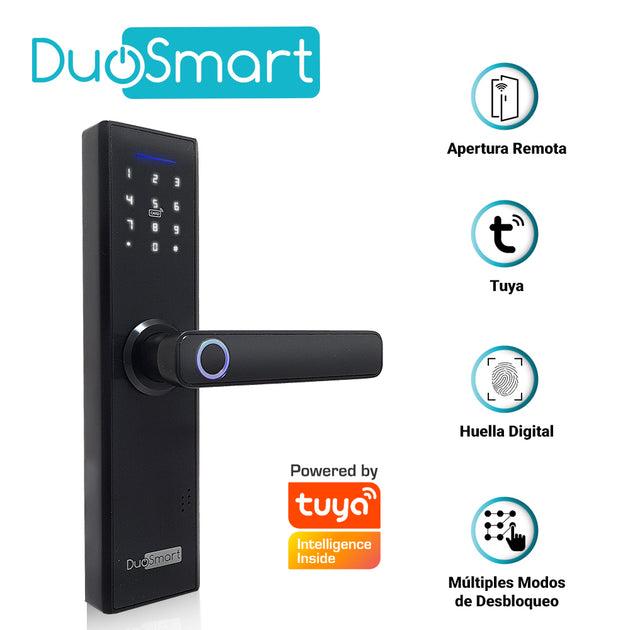 CERRADURA BIOMETRICA WIFI 2.4 GHZ DUOSMART F20 ACEPTA TARJETAS MF HUELLA DIGITAL CONTRASEÑA Y LLAVE CON PUERTO DE ALIMEN
