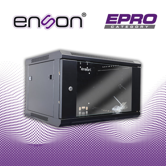 GABINETE DE PARED ENSON ENS-RKGB6U 6UR PUERTA FRONTAL DE CRISTAL TEMPLADO CON CERRADURA DE SEGURIDAD RANURAS DE VENTILAC