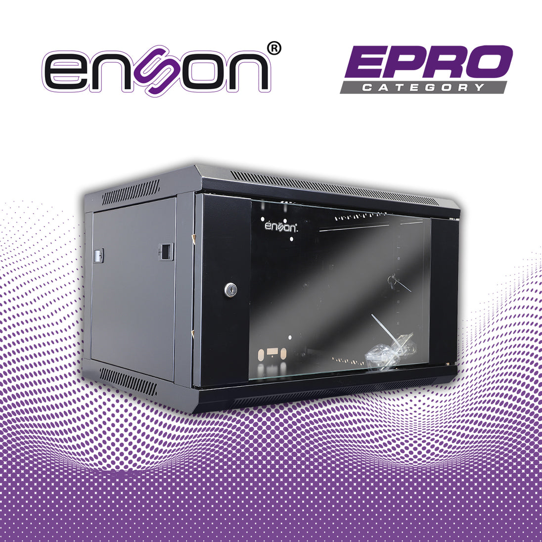 GABINETE DE PARED ENSON ENS-RKGB6U 6UR PUERTA FRONTAL DE CRISTAL TEMPLADO CON CERRADURA DE SEGURIDAD RANURAS DE VENTILAC
