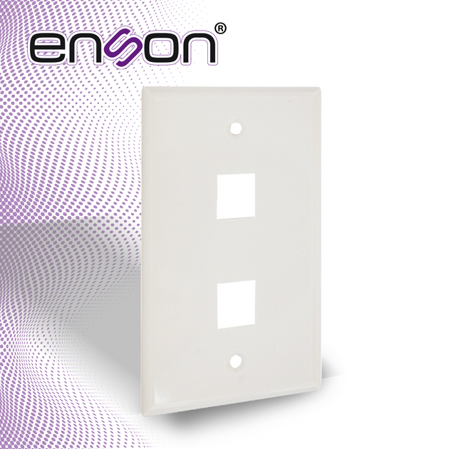 PLACA DE PARED (FACEPLATE) UNIVERSAL ENS-FP62 ENSON 2 PUERTOS ESTILO KEYCONNECT CAT6A CAT6 CAT5E CONECTORES DE FIBRA OPT