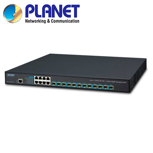 SWITCH ADMINISTRABLE L 3 PLANET XGS-6350-12X8TR / 8 PUERTOS RJ45 10/100/1,000MBPS / 12 PUERTOS SFP+ 1/10GBPS/ 1 PUERTO D