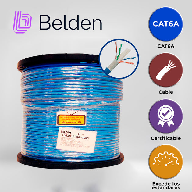 CABLE UTP CAT6A BELDEN 10GXS12 0061000 / INTERIOR / AZUL / 625MHZ / 4 PARES / 23 AWG / FORRO PVC / CMR / CERTIFICABLE / 