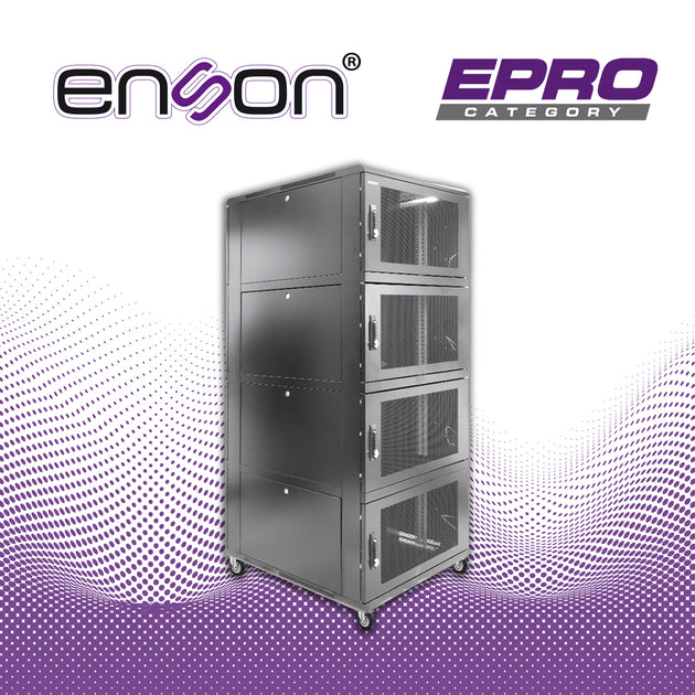 GABINETE DE PISO MODULAR DE ACERO ENSON ENS-RKGB42U8 / 36UR EN 4 MODULOS DE 9UR CADA UNO / PANELES LATERALES EXTRAIBLES 