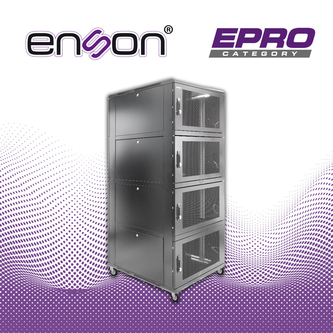 GABINETE DE PISO MODULAR DE ACERO ENSON ENS-RKGB42U8 / 36UR EN 4 MODULOS DE 9UR CADA UNO / PANELES LATERALES EXTRAIBLES 