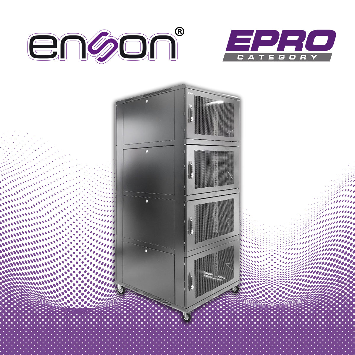 GABINETE DE PISO MODULAR DE ACERO ENSON ENS-RKGB42U8 / 36UR EN 4 MODULOS DE 9UR CADA UNO / PANELES LATERALES EXTRAIBLES 