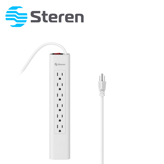 MULTICONTACTO DE 6 SALIDAS VERTICALES POLARIZADAS STEREN BARRA BARRA MULTI-V 6 BLANCA IDEAL PARA CONECTAR EQUIPOS DE COM