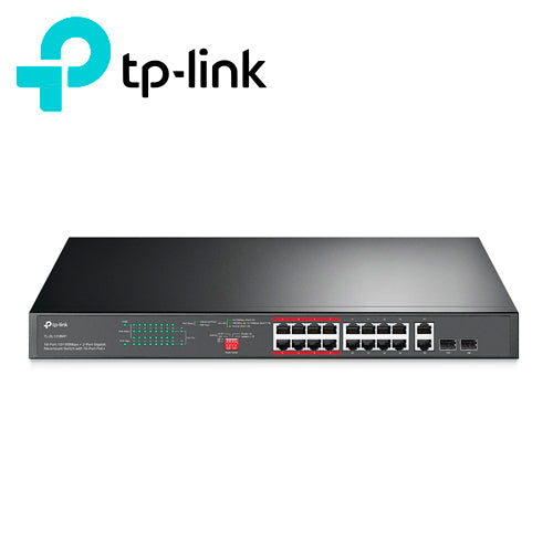 SWITCH NO ADMINISTRABLE TP-LINK TL-SL1218MP / 16 PUERTOS RJ45 POE AF/AT 10/100 MBPS + 2 PUERTOS GIGA COMBO RJ45/SFP / PO