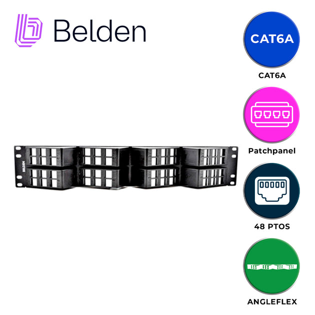 PATCH PANEL KEYCONNECT CAT6/CAT6A BELDEN AX103249 / NEGRO / 48 PUERTOS / 2UR / ANGLEFLEX/VACIO / PIEZA
