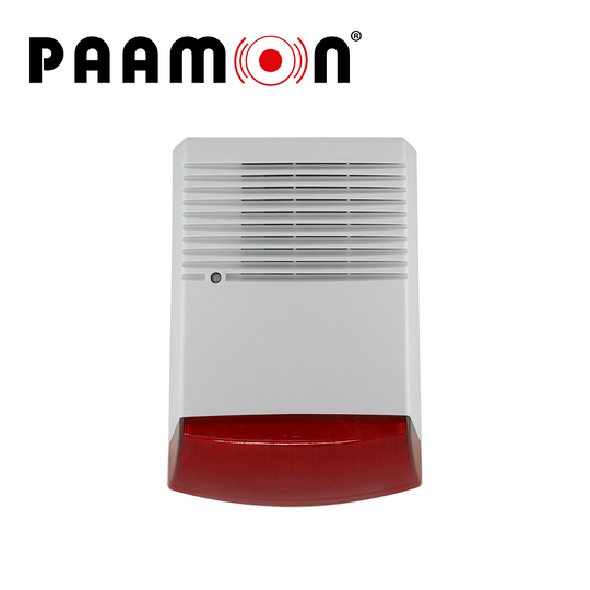SIRENA ESTROBO EXTERIOR CON BATERIA PM-SRE60RB, CON DOBLE CARCASA UNA EXTERNA PLASTICA Y UNA INTERNA METALICA PARA DOBLE