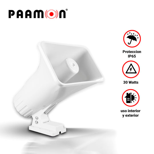 SIRENA 30WATTS PAAMON PAM-SRE30W DOBLE TONO/ ALAMBRICA / COLOR BLANCO/ PROTECCION IP65 / USO EN INTERIOR Y EXTERIOR/ NIV