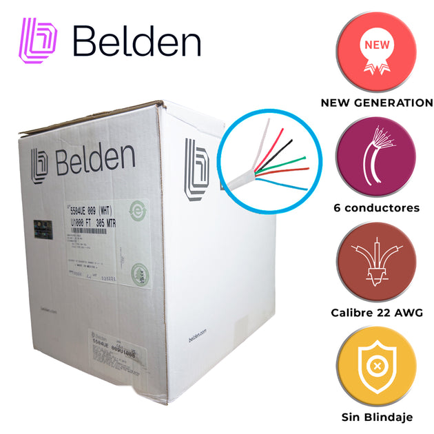 CABLE DE SEGURIDAD Y SONIDO BELDEN 5504UE 009U1000 / INTERIOR / BLANCO / 6 CONDUCTORES / 22 AWG / MULTIFILAR / FORRO PVC