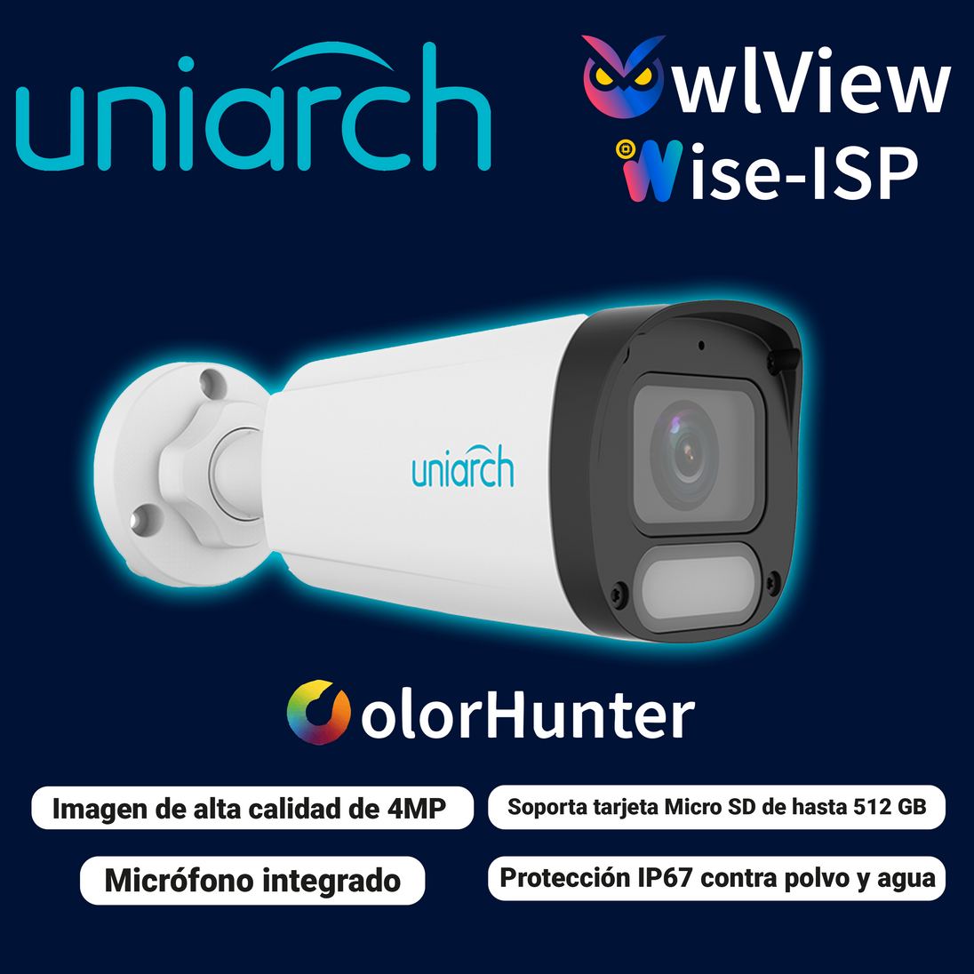 CAMARA IP BULLET OWLVIEW UNIARCH IPC-B244-ADF28K-WP / 4MP / LENTE 2.8MM / WDR120DB / LUZ-BLANCA+LUZ-CALIDA30M / MICROSD5