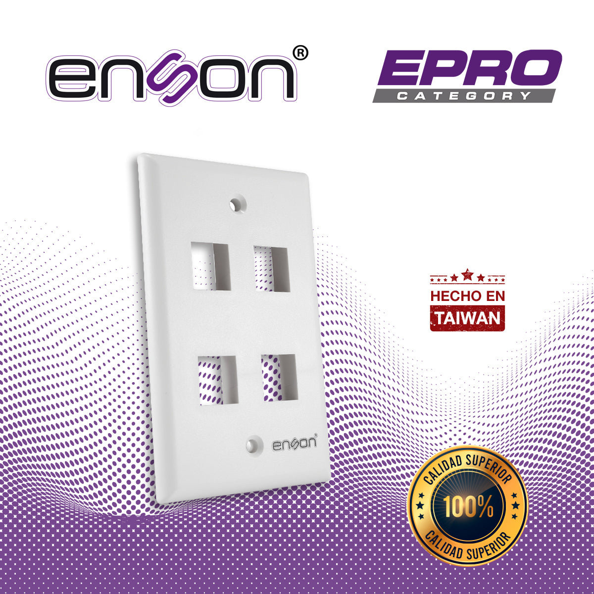 PLACA DE PARED (FACEPLATE) ENSON EPRO-FP40 COMPATIBLE CON JACK KEYSTONE 4 PUERTOS COLOR BLANCO, USO EN INTERIOR, IDEAL P
