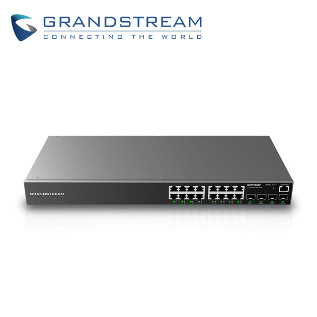 SWITCH ADMINISTRABLE POE+ GRANDSTREAM GWN7802P / 16 PUERTOS 10/100/1,000 MBPS / 16 PUERTOS POE+ AF/AT / 4 PUERTOS SFP 1,