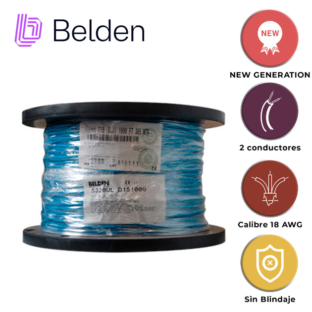 CABLE DE ALARMA CONTRA INCENDIOS BELDEN 5320UL D151000 / INTERIOR / AZUL / 2 CONDUCTORES / 18 AWG / SOLIDO / FORRO PVC /