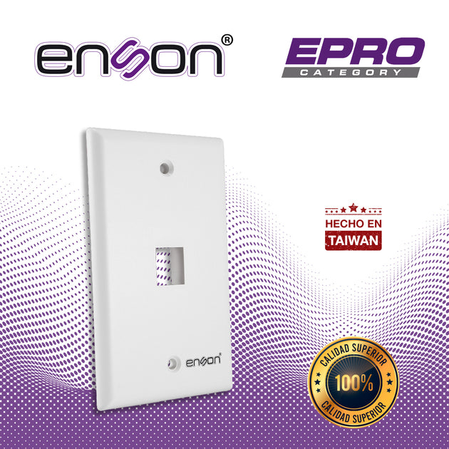 PLACA DE PARED (FACEPLATE) ENSON EPRO-FP10 COMPATIBLE CON JACK KEYSTONE 1 PUERTO COLOR BLANCO, USO EN INTERIOR, IDEAL PA