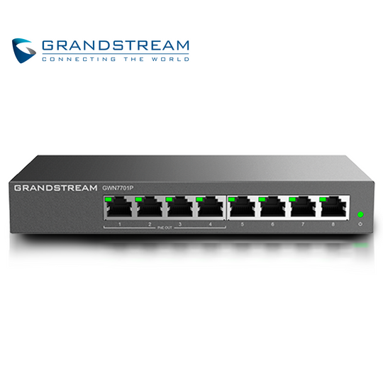 SWITCH NO ADMINISTRABLE POE+ GRANDSTREAM GWN7701P / 8 PUERTOS 10/100/1,000MBPS / 4 PUERTOS POE+ AF/AT / MONTAJE ESCRITOR