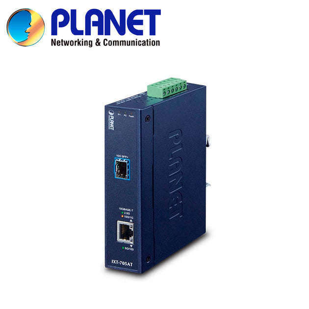 CONVERTIDOR DE MEDIOS INDUSTRIAL PLANET IXT-705AT / 1 PUERTO RJ45 100M/1/2.5/5/10GBPS / 1 PUERTO OPTICO SFP+ 10GBPS / DO