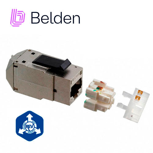 CONECTOR MODULAR JACK RJ45 CAT5E BLINDADO STP REVCONNECT BELDEN RV5MJKSME-S1 ESTILO KEYCONNECT COLOR METAL COMPATIBLE CO
