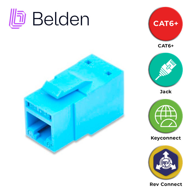 CONECTOR MODULAR JACK CAT6+ RJ45 BELDEN RV6MJKUTB-S1 / REVCONNECT / INTERIOR / AZUL CLARO / PIEZA