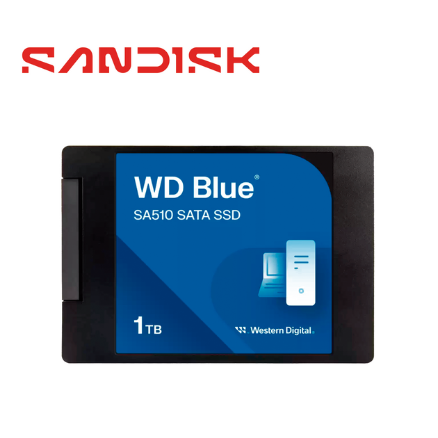 SSD WD BLUE WDS100T3B0A SA510 / CAPACIDAD 1TB / FORMATO 2.5 PULGADAS / INTERFAZ SATA III / VELOCIDAD DE LECTURA 560 MB/S