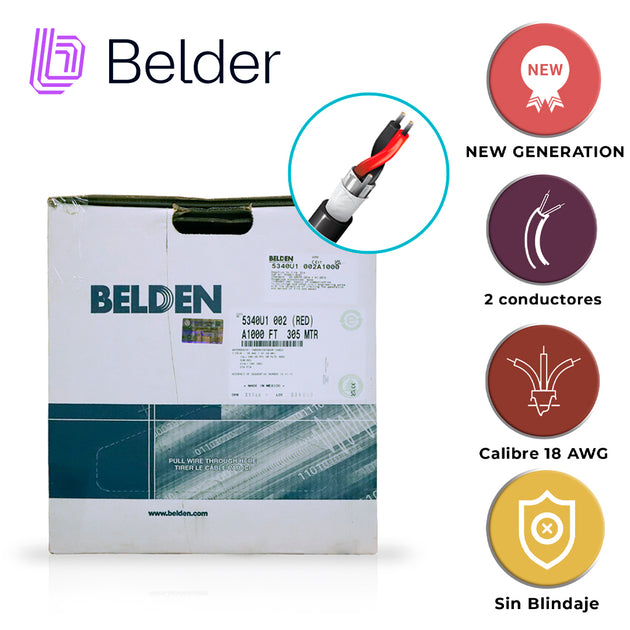 CABLE DE SEGURIDAD Y SONIDO BELDEN 5340U1 002A1000 / INTERIOR/EXTERIOR / ROJO / 2 CONDUCTORES / 18 AWG / MULTIFILAR / FO