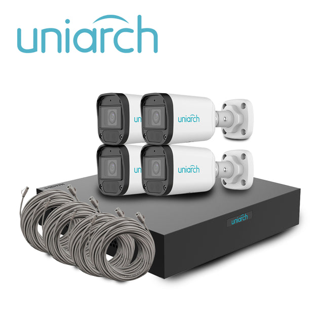 KIT UNIARCH IP BULLET 2MP / 4 CÁMARAS TIPO BULLET IPC-B122-APF28K CON LENTE FIJO 2.8 MM / MIC-INTEGRADO / MICROSD-128GB 
