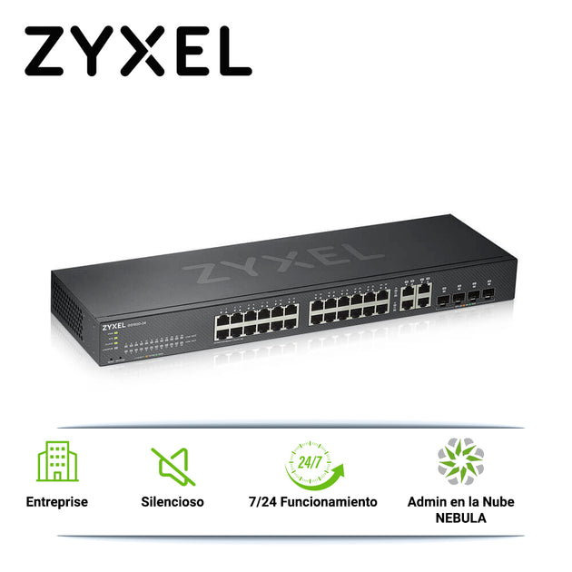 SWITCH ZYXEL GS1920-24V2 24 PUERTOS RJ45 100/1000 MBPS + 4 PUERTOS COMBO RJ45/SFP 1000 MBPS ADMINISTRABLE-L2 COMPATIBLE 