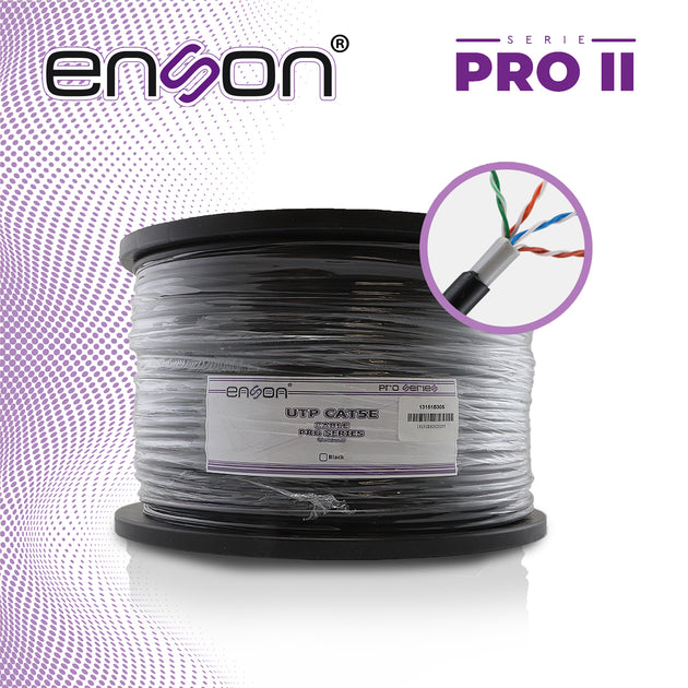 CABLE UTP CAT5E ENSON 13151B305 DOBLE FORRO SERIE PRO-II CALIBE 24 AWG 100% COBRE BOBINA DE 305 METROS FORRO PE COLOR NE