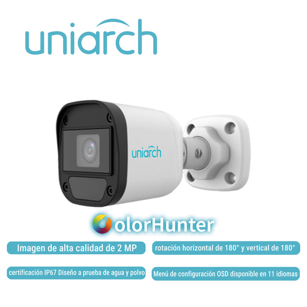 CAMARA ANALOGA BULLET COLORHUNTER UNIARCH UAC-B112-F28-W-X-H / 2MP / TVI/AHD/CVI: 1080P@30fps / LENTE-2.8MM / WDR / IR20