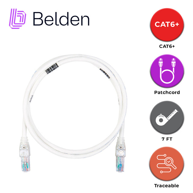 PATCH CORD TRACEABLE UTP CAT6+ BELDEN C6T1108007 / INTERIOR / GRIS / 4 PARES / 24 AWG / FORRO PVC / CMR / 7 PIES 2.1 MET