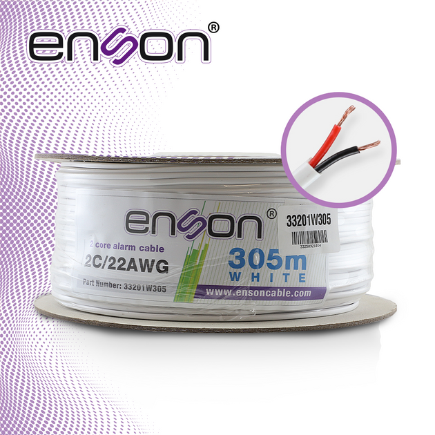 CABLE DE ALARMA ENSON 33201W305 SERIE PRO-II MULTIFILAR 2C/22 AWG BOBINA DE 305 METROS FORRO PVC COLOR BLANCO PARA USO I